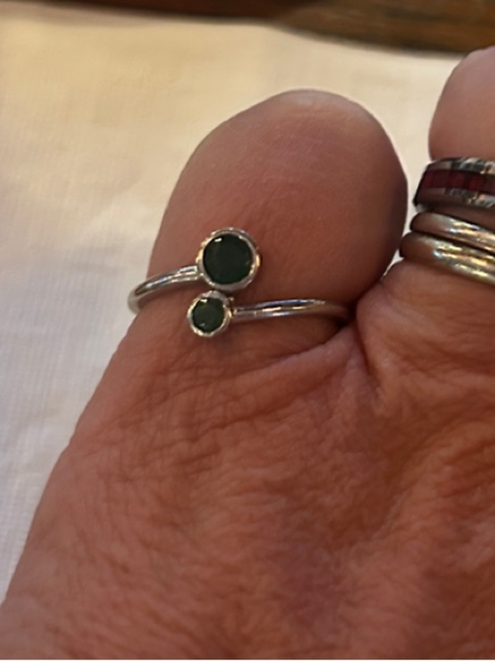 White Gold Raw Emerald Gemstone Ring - Elegant Minimalist Band